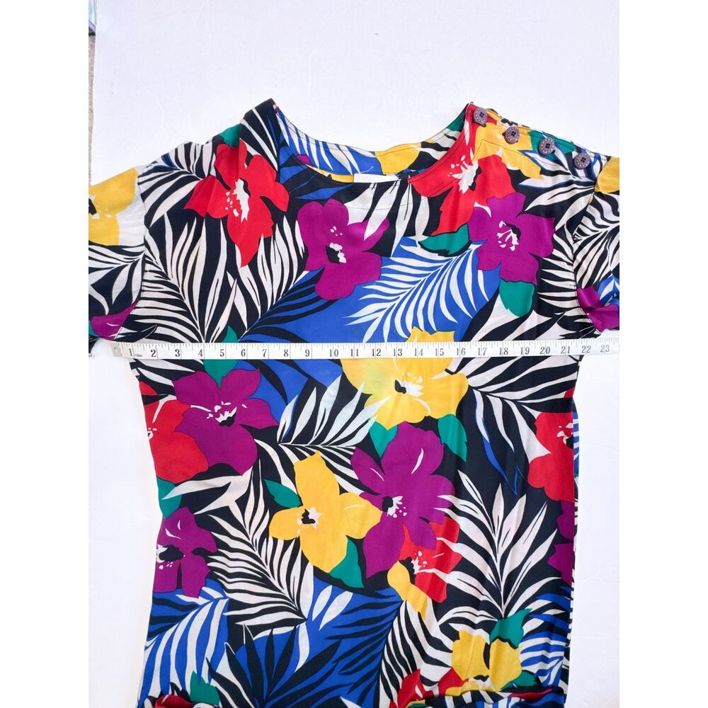 Vintage Christian Dior Silk Tropical Floral Shift Dress Size 14 - Picture 14 of 16